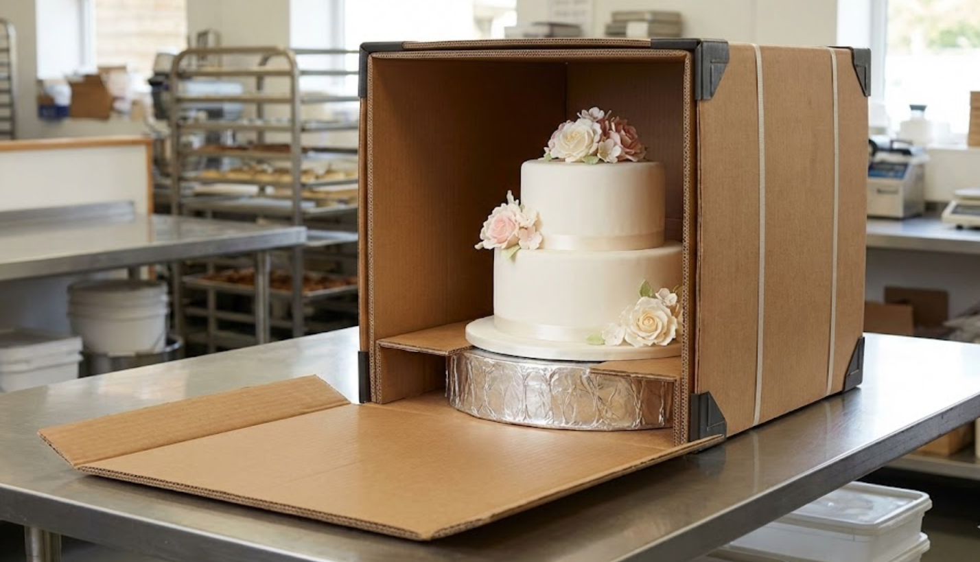 Special corrugated cake boxes designed for multi-tiered wedding cakes.