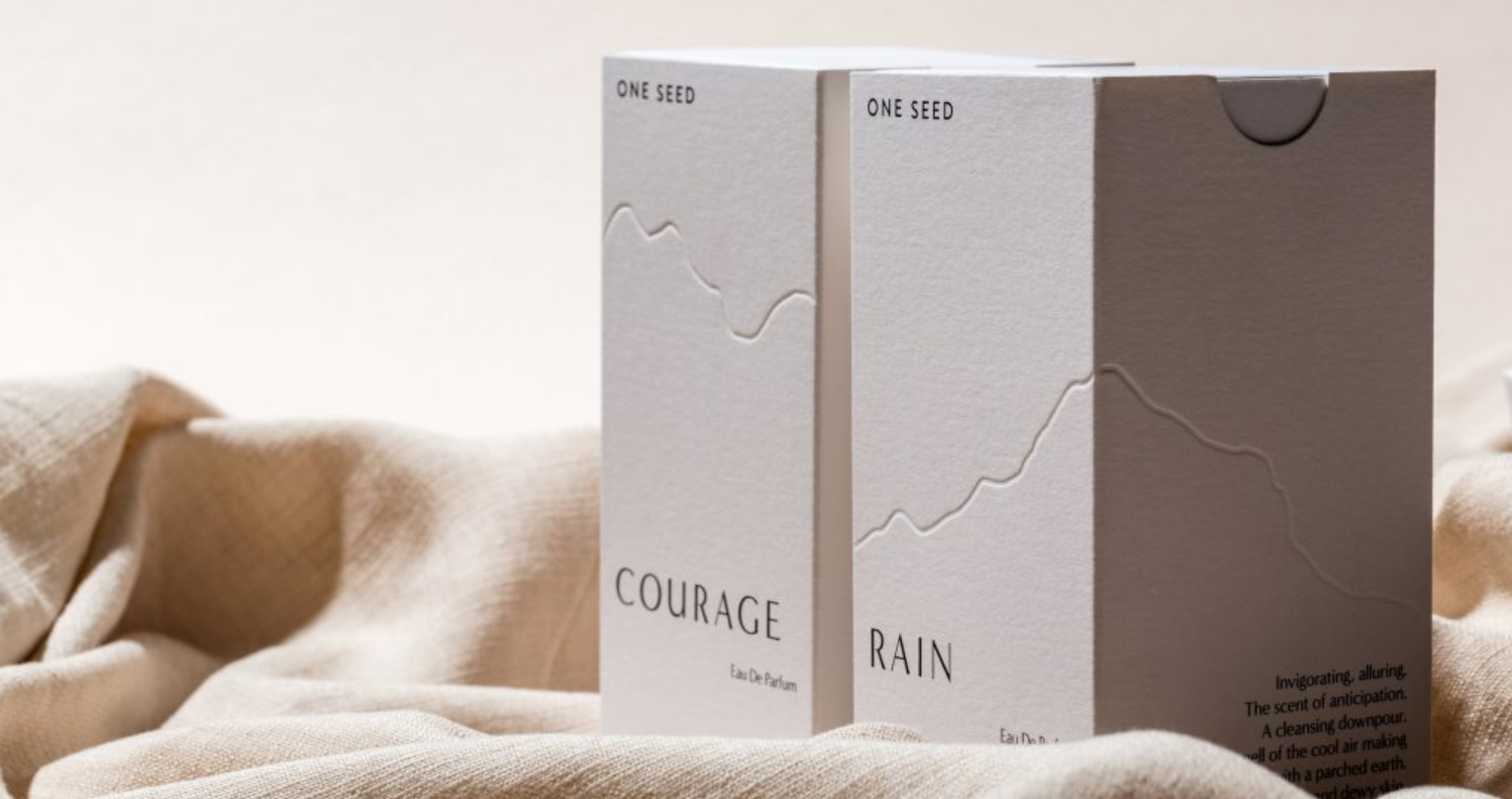 Minimalist skincare box with subtle recessed brand debossing
