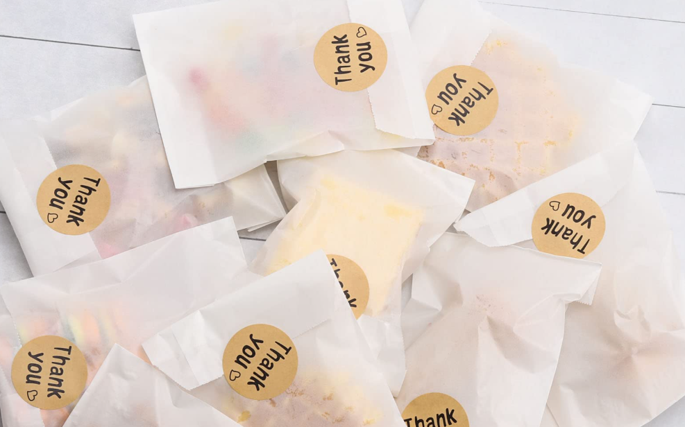 candy and cake in glassine bags with thank you label